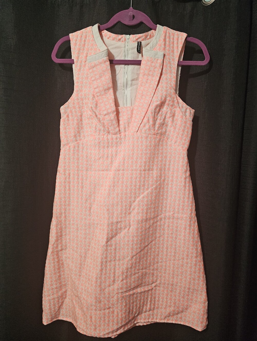 NAF NAF Pink and White Sleeveless V-Neck A-Line Dress